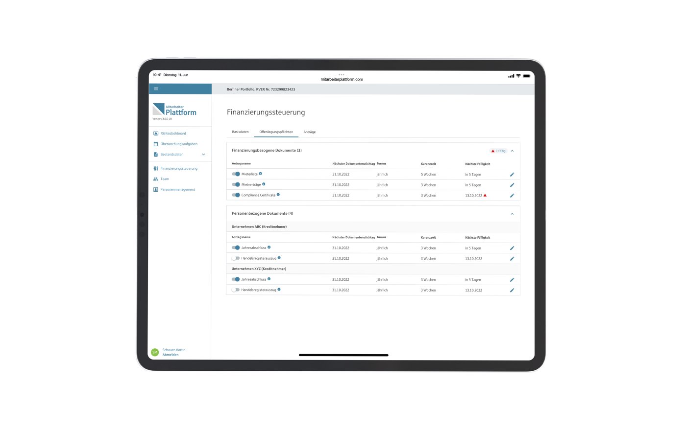 Monitoring and data management of existing loans