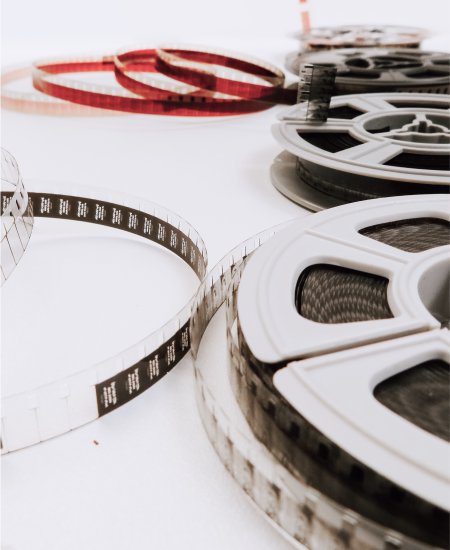 Close-up of four film reels